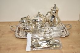 A mid-20th century silver plated Oneida part tea / dinner service, having etched floral