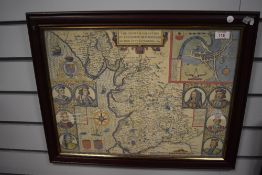 After John Speed (1552-1629) A monochrome print, The Countie Pallatine of Lancaster Described and