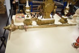 An early 20th century brass boat propeller, still attached to the prop shaft, blade W46cm x L122cm.