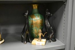 A pair of early 20th century brass Siamese black cats in the Art Deco style, h22cm, sold together