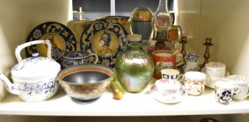 A selection of late 19th / early 20th century ceramics and glass, to include a Victorian cranberry