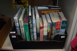 A box containing various English countryside books, to include a In Mountain Lakeland, The English