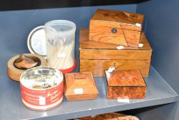 A 19th century satinwood jewellery box with triangular specimen parquetry decoration, w25cm, sold