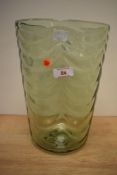 A very large mid-century Whitefriars glass sea green optic vase, h29cm. *designed by Marriott Powell