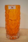 A large 1960s Whitefriars tangerine bark textured glass vase, designed by Geoffrey Baxter, h19cm x