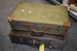 Two early 20th century canvas and leather suitcase's, one marked E.E.C, (2).