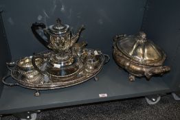 A late 19th / early 20th century silver plated soup tureen with ornate feet and novelty lid,