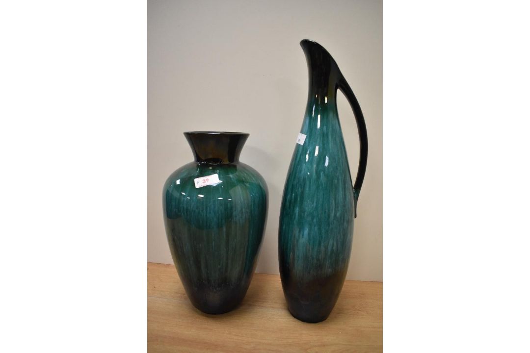 A Blue Mountain pottery vase, of ovoid form and covered in a blue-green glaze, measuring 33cm