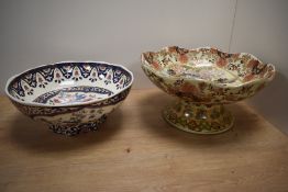 A vintage Panda pottery bowl, having colourful blue floral and bird decoration on a white ground,