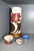 A late 19th century George Jones vase, hand coloured with floral pattern on a gilt base, h31cm, sold