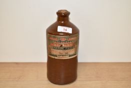 A late 19th / early 20th century Stephens Scarlet Writing Fluid stoneware bottle, corked and