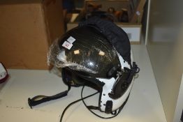 An RAF Alpha helicopter pilot's helmet in white and black colour.