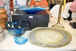 A group of mid-century glass, to include a large bowl, acid-etched to base 'Kosta 70-067 Mona