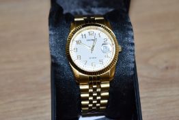 A gold tone Sekonda wristwatch, the circular white dial having Arabic numerals, on a gold tone