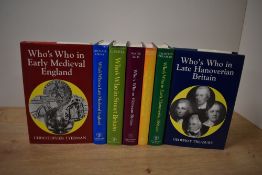 Who's Who in British History series. Seven [of eight] volumes, lacks the Tudor volume. Hardbacks
