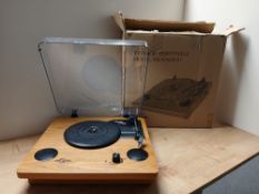 A boxed VIFLYK00 bluetooth turntable - the dust cover is cracked but doesn't affect the player and