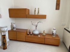 A selection of vintage mid century teak style units including three base units and two wall