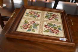 A traditional tile top tray, approx, 39 x 43cm