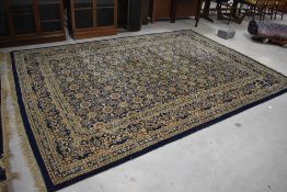 A traditional Indian Kaimuri wool carpet square, hand made by E Hill & Co, Mirzapur, approx. 350 x