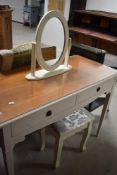 A painted Regency style side or dressing table, width two frieze drawers and glass protector to