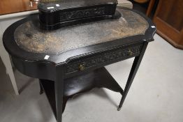 A late 19th or early 20th Century ebonised style ladies writing desk/table with raised galleried