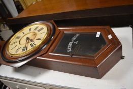 A mahogany cased American Regulator wall clock (no glass to dial) labelled for Ansonia , New York,