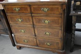 A reproduction Regency yew wood TV cabinet, modelled as chest of drawers, width approx. 88cm