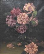 An early 20th century oil on canvas, still life study, roses, dated 1909 lower left along with