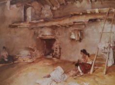 After Sir William Russell Flint (British, 1880-1969) colour print depicting a rustic scene with