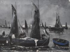Artist unknown, a 20th century Continental school oil on canvas, fishing boats, indistinctly