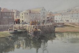 Leonard Barton (British 1893-1971) watercolour 'The Fish Quay Mevagissey', signed lower right, in