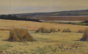 George M Thraves (British 19th/20th century) watercolour, coastal landscape with agricultural