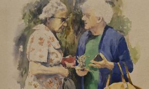 Robert Littleford FRSA (British 1945-2023) watercolour, two elderly women, signed lower left, within