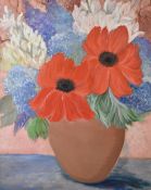 Jane Louson (20th century) oil on canvas, still life study, vase of flowers, signed lower right,