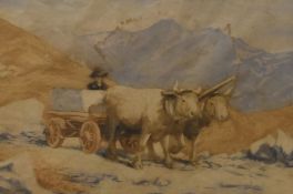 Artist unknown, 20th century English school watercolour, cattle in Lakeland scene, in double white