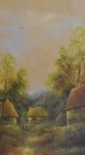 Artist unknown, watercolour depicting a typical English rural scene, presented in a gilt mount and a