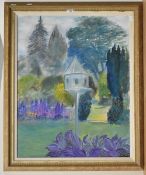 Jane Louson (20th century) oil on canvas, garden scene, indistinctly signed lower right, within a