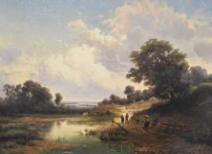 Frederick Barnard (British 1846-1896) oil on canvas, rural landscape with country road, figures
