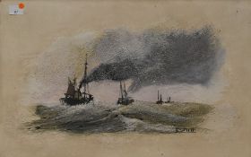 Artist unknown, acrylic on board depicting a stormy seascape, signed indistinctly lower right, in
