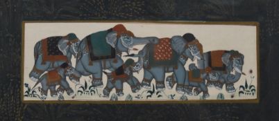 An attractive Indo-Persian school gouache on paper, depicting Krishna and Radha beside a lotus pool,