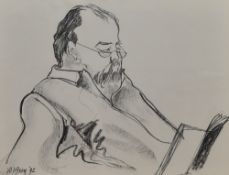Jill Jeffrey (British contemporary) charcoal 'Sketches from Rehersal RSC' portrait of Sir Peter