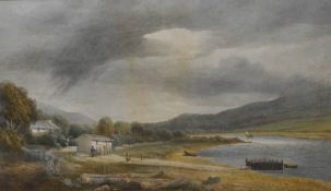 J Smith (19th century) English school watercolour, showing lake and landscape scene, signed and