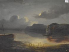 H Clement, oil on canvas, depicting an atmospheric coastal scene, signed lower right, unframed. 38.