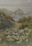 Ethel Sophia Cheesewright (British 1974-1977) watercolour, rocky coastal landscape, signed lower