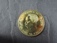 A 1974 Tanzania 1500 Shilingi Gold Coin, Cheetah with Cubs to reverse, Uncirculated in plastic