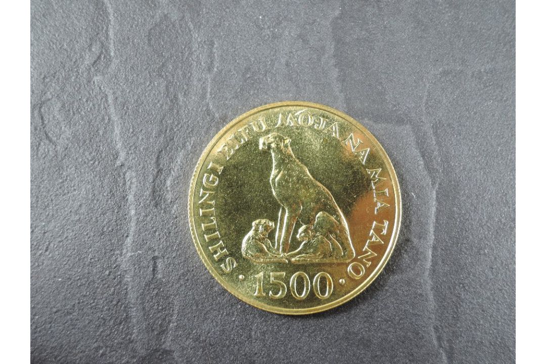 A 1974 Tanzania 1500 Shilingi Gold Coin, Cheetah with Cubs to reverse, Uncirculated in plastic - Image 2 of 3