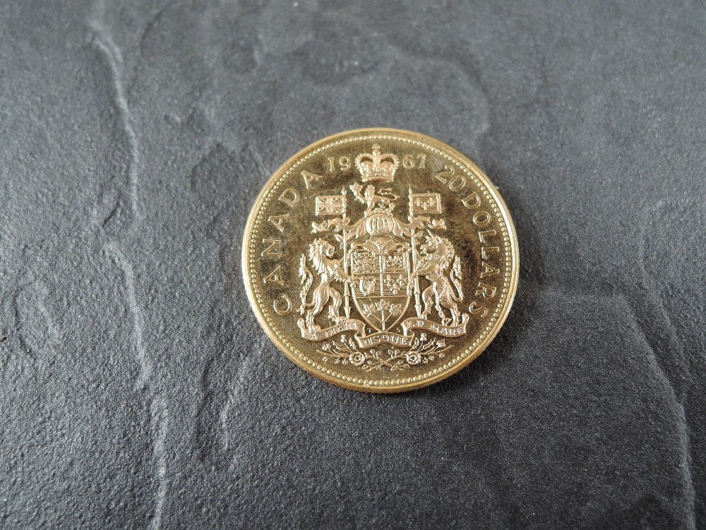 A 1967 Queen Elizabeth II Canada 20 Dollars Gold Coin, commemorating 100th Anniversary of Canada,