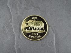 A 1978 Malawi 250 Kwaha Gold Coin, two Nyala Deer to reverse, Uncirculated in plastic capsule and