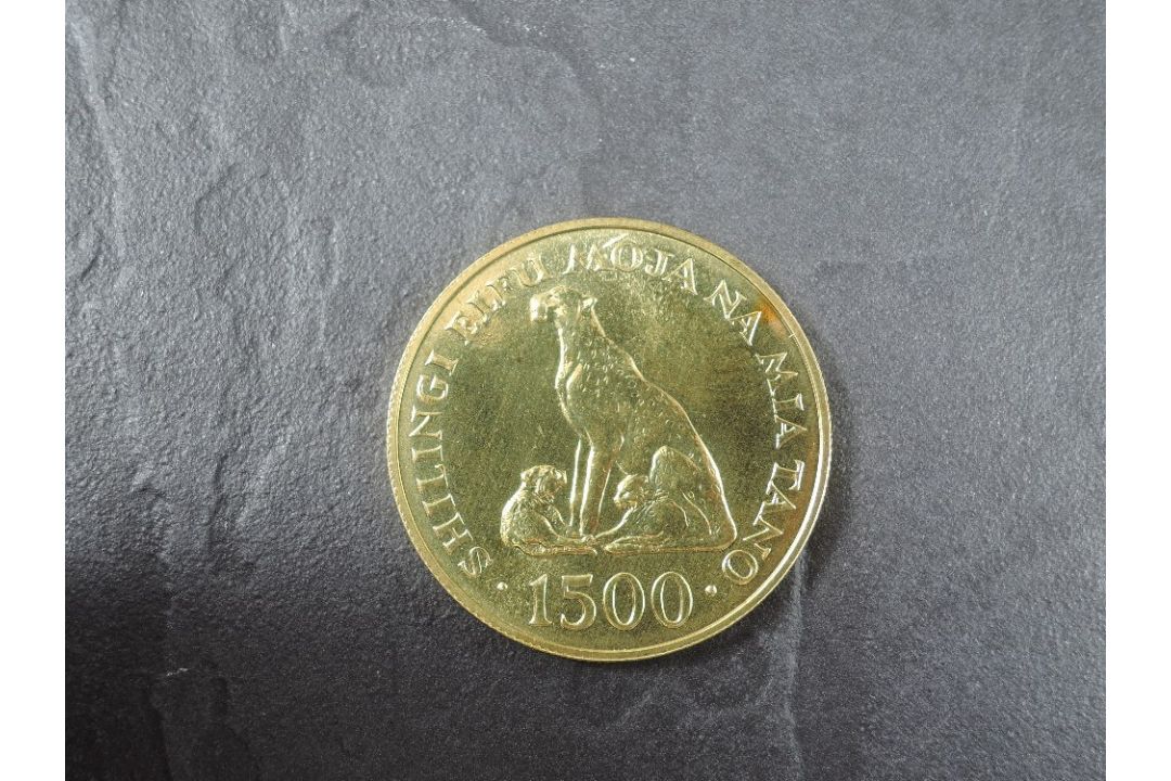 A 1974 Tanzania 1500 Shilingi Gold Coin, Cheetah with Cubs to reverse, Uncirculated in plastic - Image 2 of 3