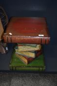 A vintage side table in the form of stacked leather bound books, H41.5cm.